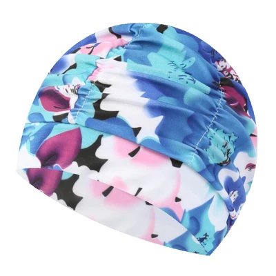 

2019 Women Swimming Cap Swim Pool Beach Protect Ears Hair Fabric Printed Bathing Hat For Girls Long Hair Lady Swim Cap