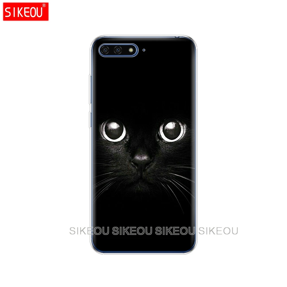 Силиконовый чехол для телефона Huawei Honor 7A PRO 7C Y5 Y6 Y7 Y9 2017 2018 Prime black Cat cute|Бамперы| |