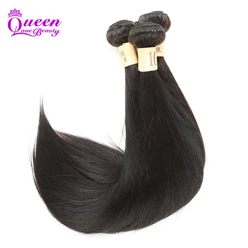 Queen Love Beauty Hair Brazilian Virgin Straight 4 Bundles Unprocessed Human Weaves |