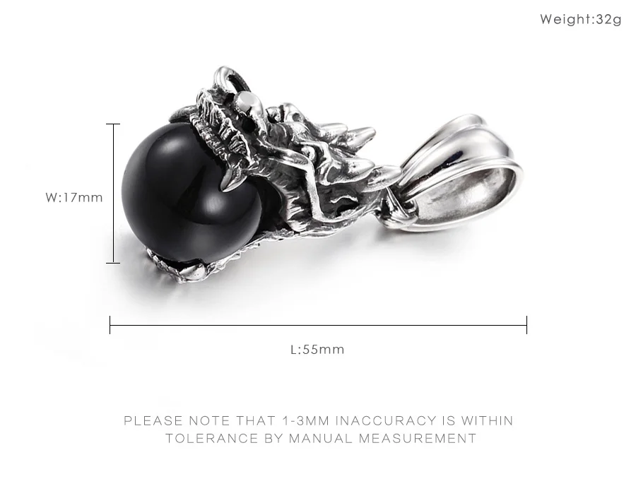 Punk Design Jewelry Gifts Large Black Stone Biker dragon Pendant Stainless Steel Men's Necklace | Украшения и аксессуары