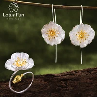 lotus fun real 925 sterling silver handmade fine jewelry blooming poppies flower jewelry set for women