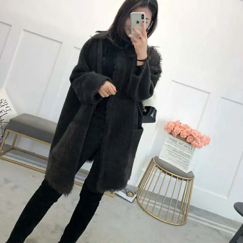 New Fashion Kintted Cardigans Female Solid Long Sleeves V neck Sweater Coat Loose Open Stitch Woman |