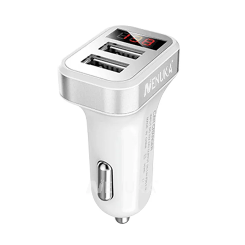 Ненука 2A автомобиля Зарядное устройство с двумя портами USB с светодиодный Дисплей Напряжение тока низкого Напряжение Предупреждение зарядки для samsung для iphone автомобиля Зарядное устройство - Тип штекера: Sliver