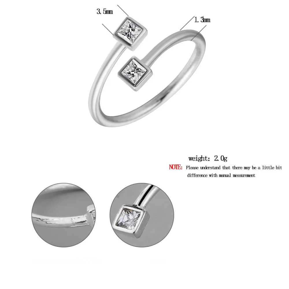 Fashion Charm Double Square AAA Zircon Rings for women Adjust Jewelry Geometric Arrow Crystal Tail Ring Boho Engagement Bijoux | Украшения