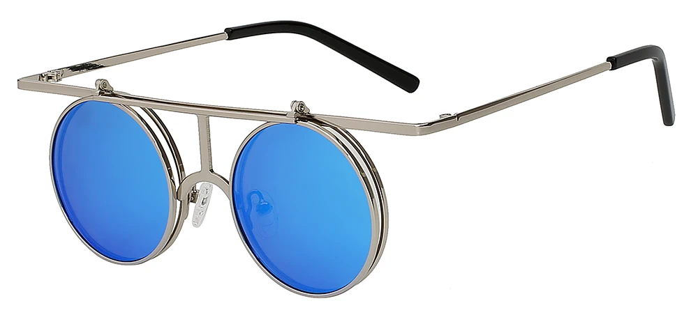 Blue mirror lens XIU флип-ап поляризационные солнцезащитные очки Классические стимпанк для мужчин и женщин солнцезащитные очки из металла высшего качества брендовые дизайнерские винтажные очки UV400 - Цвет линз: Blue mirror lens