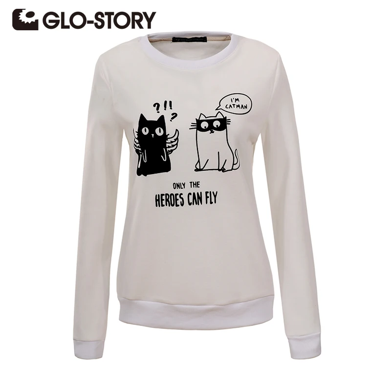 

GLO-STORY Printed sweatshirt Women 2018 New Spring Autumn Cute Cat Casual female pullover long sleeve knit Hoodies tops 4300