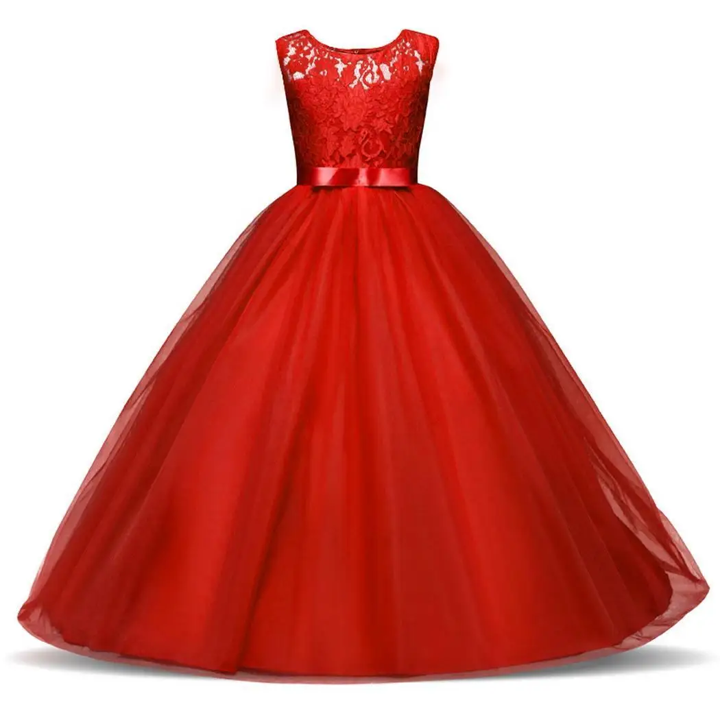 Girl O-Neck Sleeveless Floral Lace Bowknot Princess Style Party Casual Children Dress Spring Autumn Summer | Детская одежда и