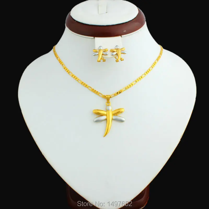 Серьги в форме стрекозы комплект с подвеской ювелирное