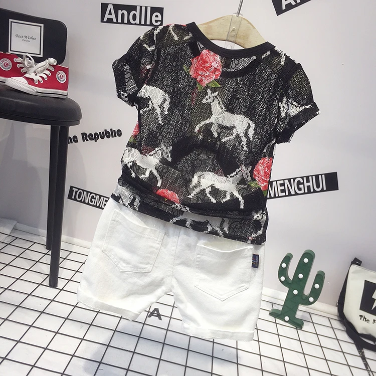 boys sets 2018 cotton flower mesh shirt+casual hole pants 2pcs boy clothes roupas infantis menino kids children clothing |