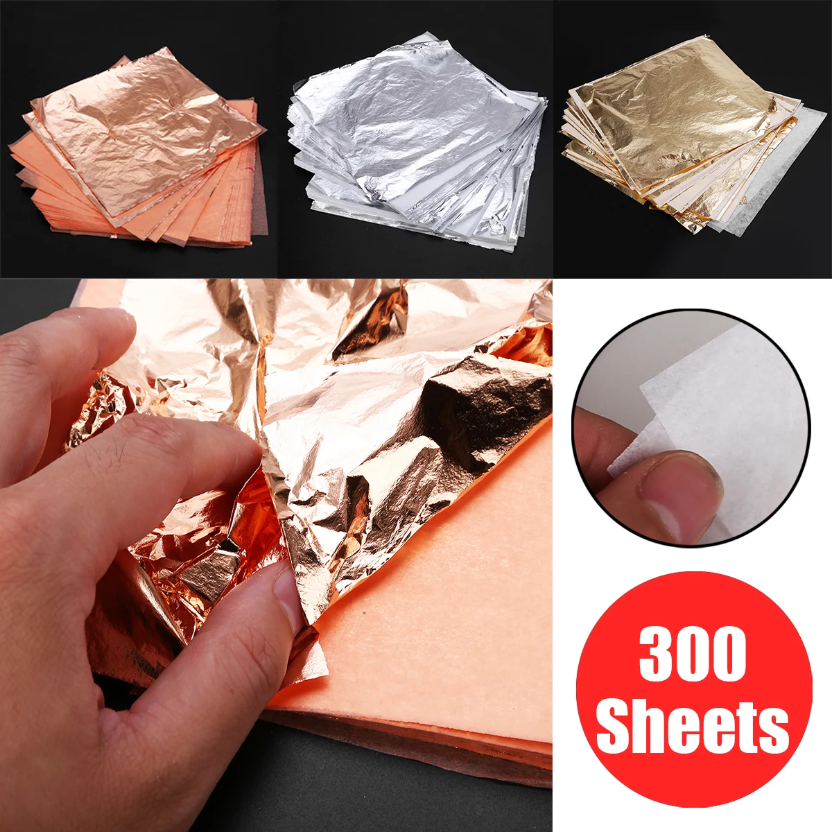 300 шт./компл. цвета: золотистый, серебристый Медь Фольга лист листов DIY золочение искусство ремесла домашнего декора аксессуары для украшения стены, 140*140 мм