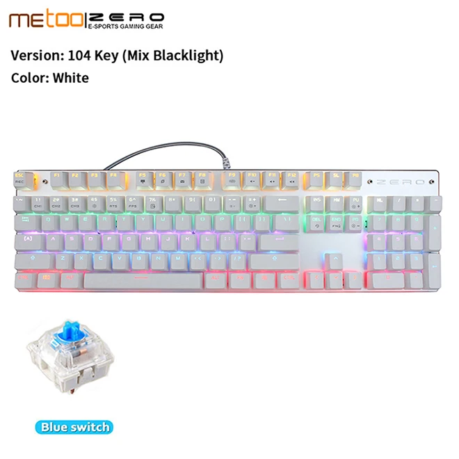 104white Blue Switch Оригинальная игровая клавиатура Metoo Zero, русская/английская/Арабская механическая клавиатура, 104 клавиш, usb Проводная клавиатура, синий/красный переключатель - Цвет: 104white Blue Switch