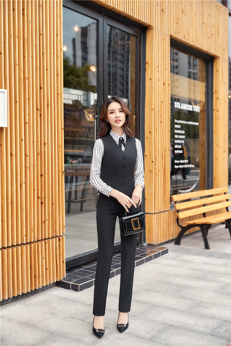 Элегантные черные формальные формы дизайнерские брючные костюмы Дамская