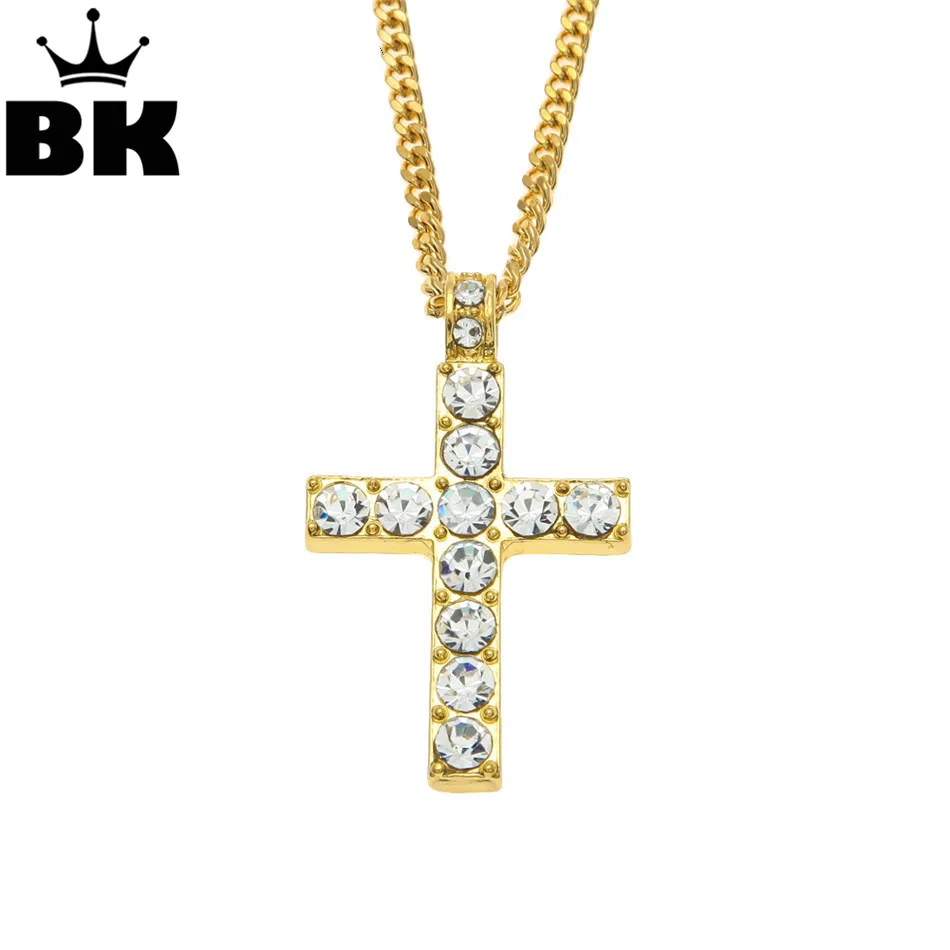 Хип-хоп сплав золота Цвет крест кулон Цепочки и ожерелья религиозных Iced Out Rhinestone