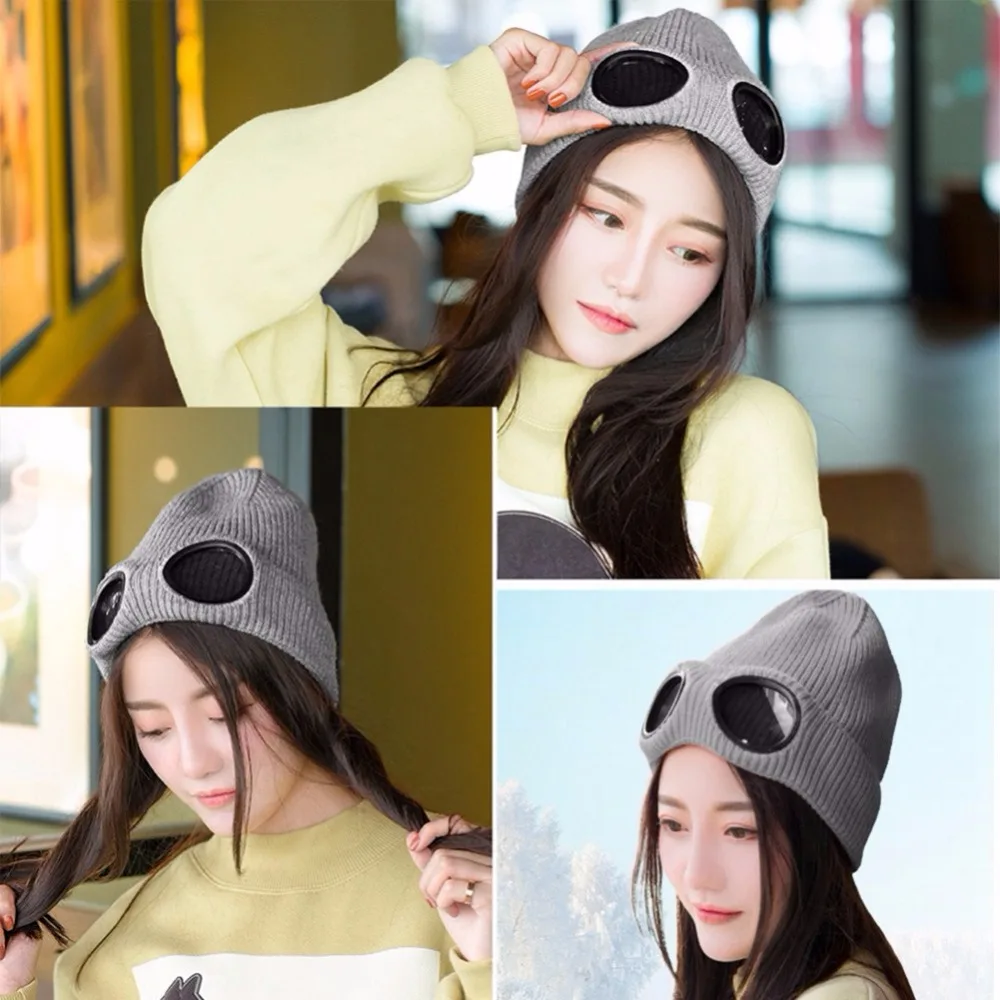 SYi Qarce,, однотонная зимняя вязаная шапка s Skullies Beanies, шапка для женщин и мужчин, Двойная съемная Кепка для очков, NM137-39