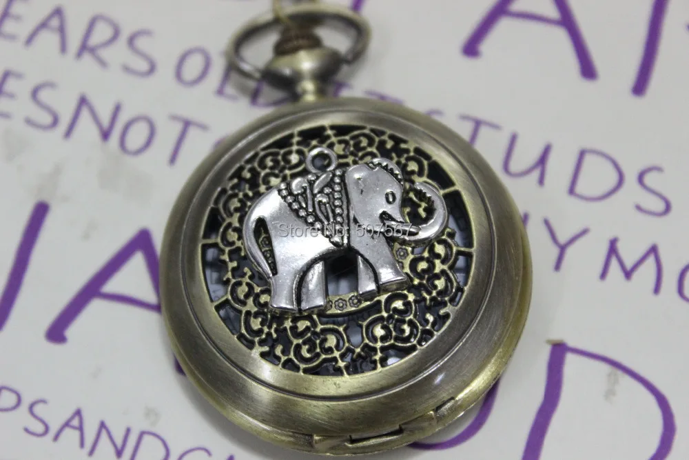 Оптовая продажа старинные бронзовый удачи слон карманные часы с цепочкой стиле