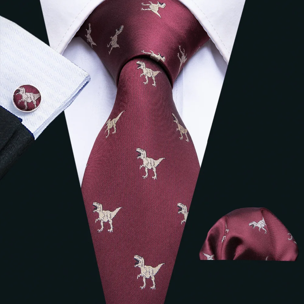 Corbatas para hombre con patrón de dinosaurio rojo, corbatas de boda de 2018 cm, corbatas de seda de negocios para hombre, corbata FA-5060, novedad de 8,5