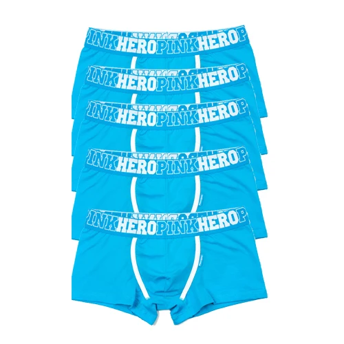 5pcs \ Лот Pink Heroes высокое Качественный хлопок нижнее белье Мужчины Боксеры Шорты классический однотонный в полоску Футболка для мальчиков трусы-шорты - Цвет: 5PC LightBU