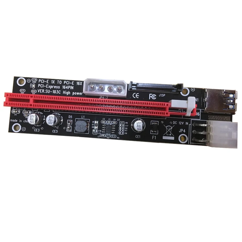 New 60cm PCI-E 1X To 16X PCI-Express 164PIN Riser Card Adapter USB 3.0 LED SATA 4Pin 6Pin High Power For BTC Miner Mining | Компьютеры и