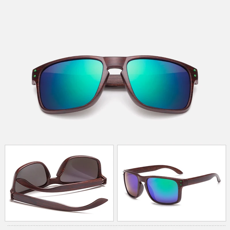 Солнцезащитные очки унисекс зеркальные солнечные с текстурой древесины сумкой