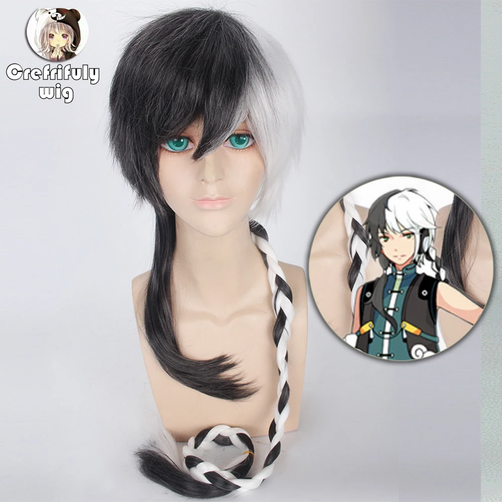 Yuezheng Longya 120cm Black White Ombre Men Long Straight Braided Hair Synthetic Heat Resistant Cosplay Costume Wig Halloween vocaloid yuezheng ling cosplay china project white costume vocaloid cosplay feminino chinese style yuezheng ling costumes