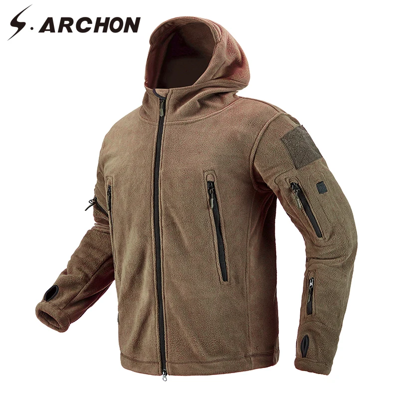 

S.ARCHON Winter Tactical Jackets Men Hooded Thicken Warm Military Army Windbreaker Fleece Jacket Multi Pockets Men's Jacket