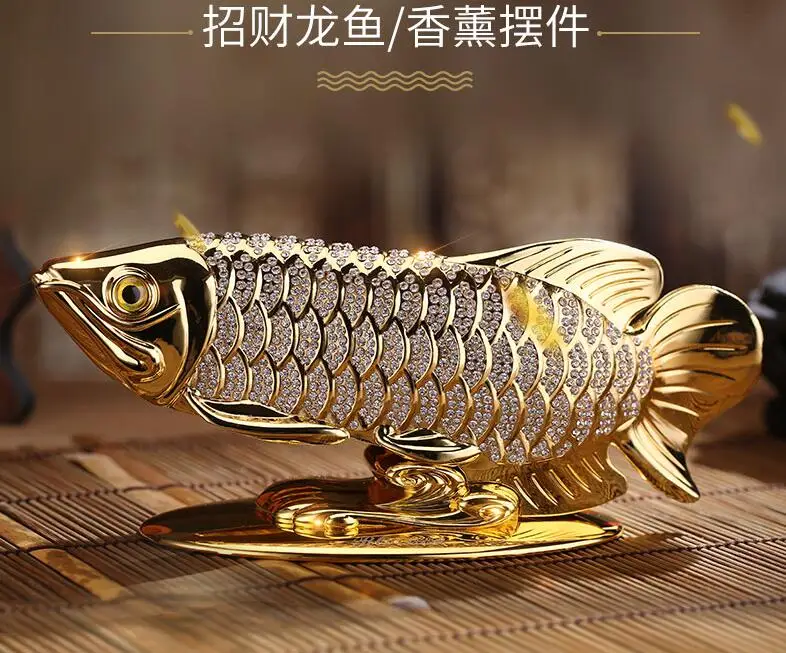 TOP COOL HOME OFFICE company SHOP CAR TOP cool  Talisman Money Drawing Diamonds Arowana Golden Fish FENG SHUI brass statue