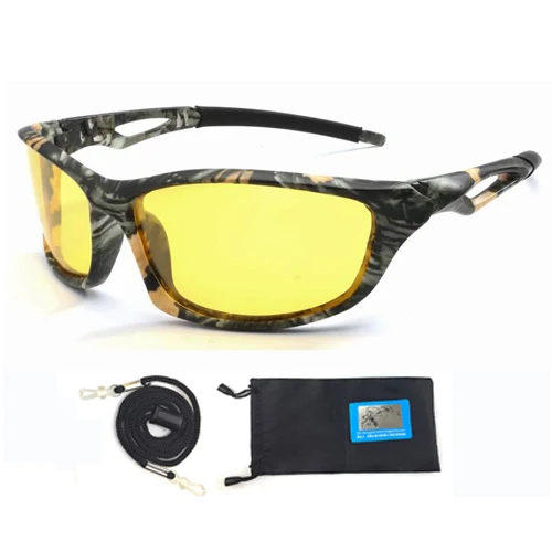 yellow with bag Очки для рыбалки, поляризованные линзы, солнцезащитные очки для мужчин, день и ночь, для езды на велосипеде, для вождения автомобиля, мужские винтажные очки с ночным видением, для охоты, спорта, солнцезащитные очки - Цвет: yellow with bag