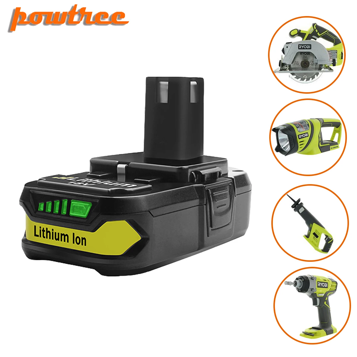 Аккумуляторная батарея Powtree P107 18 в 2500 мАч для Ryobi P104 P105 P102 P103 литий ионный