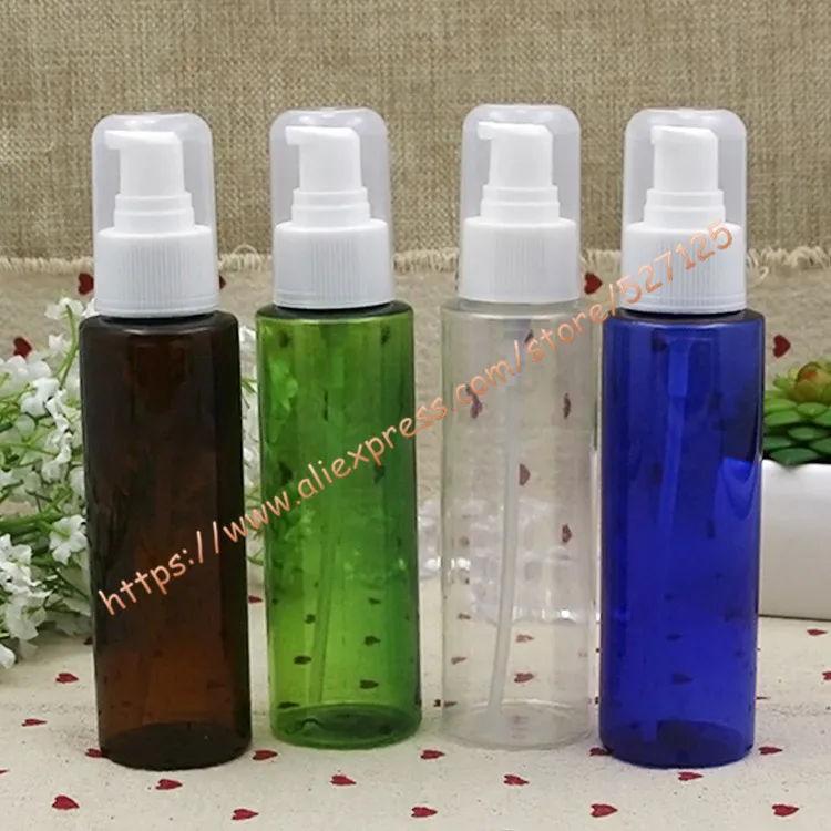 100 мл прозрачная/синяя/зеленая/коричневая ПЭТ бутылка с белым пластиковым