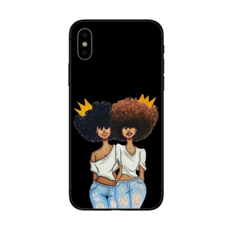 BLACK TPU black girl Melanin Poppin черный женский художественный черный мягкий чехол для телефона iPhone 6 6 S 7 8 Plus 5 5S SE 10 X XR XS MAX curly hair shell - Цвет: BLACK TPU black girl