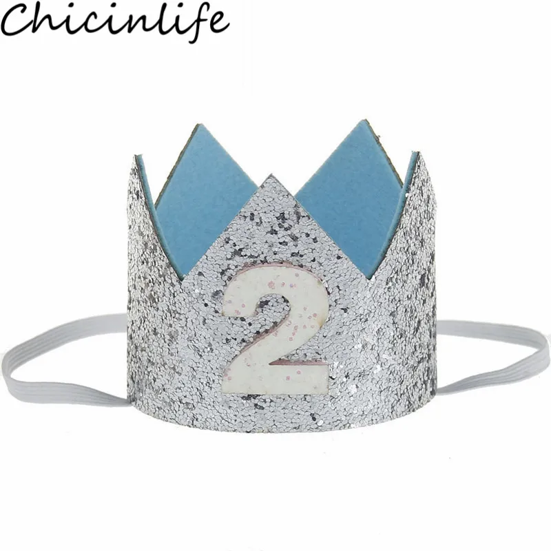 Silver 2 Chicinlife 1 шт. 1st 2nd 3rd лет Корона повязка на голову день рождения шляпа мальчик девочка 1st день рождения ребенка душ украшения принадлежности - Цвет: Silver 2