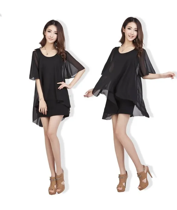New Women Layered Backless Dress Ladies Short Sleeve Summer Chiffon Plus Size Casual Cotton Mini 22 | Женская одежда