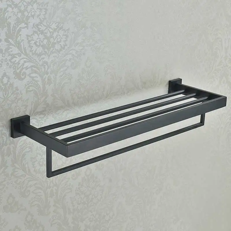 Настенные черные 62 см полки для ванной комнаты двойные полотенцесушители