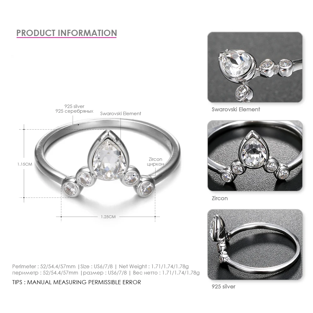 e-Manco 925 Sterling Silver Rings Simple Crown For Women Luxury Cubic Zircon Diamond Ring Fine Jewelry | Украшения и аксессуары
