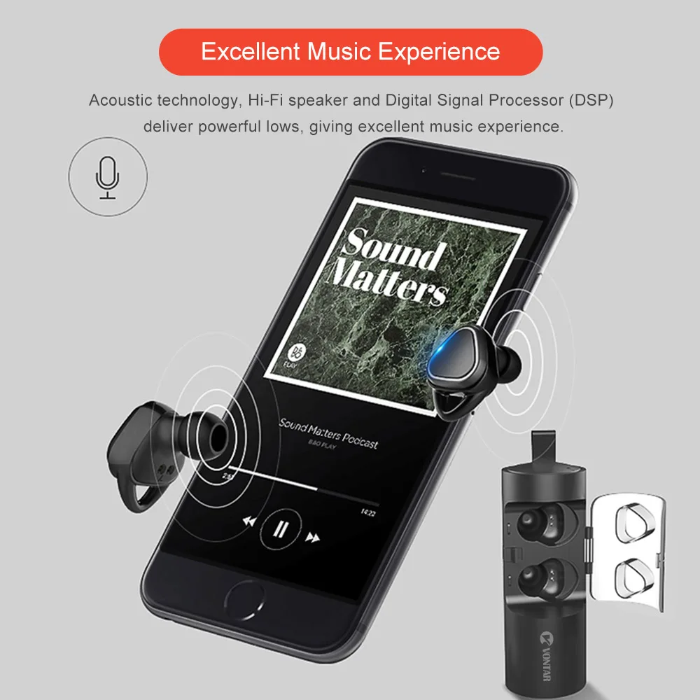 VONTAR T7 TWS Sweatproof мини беспроводные Bluetooth наушники HandsFree Twins с микрофоном для Iphone