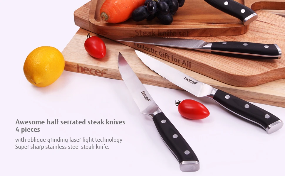 Hecef Набор ножей для стейка 4 половинный зубчатый нож черная ручка 5 дюймов
