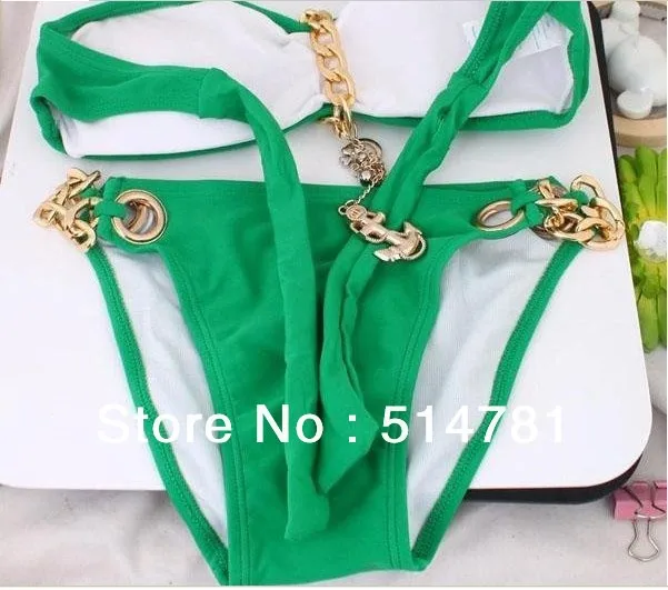 2013 Sexy LADY/WOMEN METAL PENDANT Swimsuit Swimwear Padded Bra Bikini SET S M L|bikini canada|bikini piratesbikini skirt |