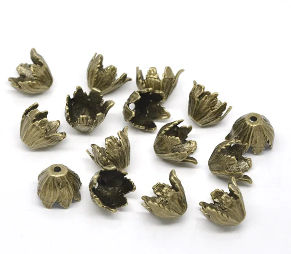 DoreenBeads Бусины Из Цинкового металлического сплава колпачки Цветок Античная бронза(подходит для 15 мм бусин) лист шаблон 19 мм(6/") x 19 мм(6/8"), 1 штука