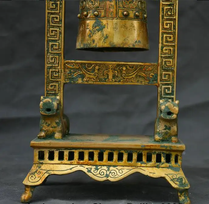 14 4 &quotКитай Бронзовая посуда позолоченный два головы дракона чудовище тигра база