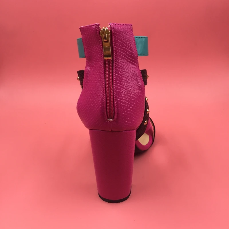 

Mix Color Pink Women Sandals Chunky Heel Open Toe Back Zipper Real Photo Summer Shoes Ladies Hollow Out Casual Style Ladies Shoe