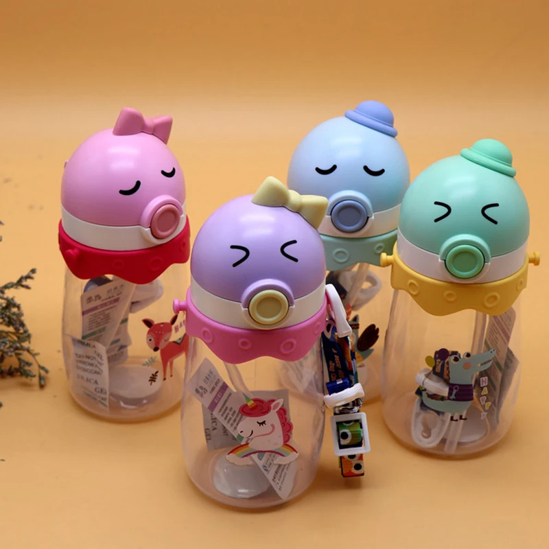 Kids Water Bottle with Straw Unicorn Owl Children's Plastic Strap Drinking Bottles Leakproof Travel Essential Sippy BPA Free | Дом и сад