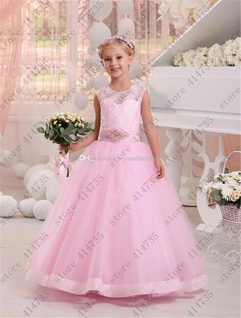 

Customized Cute Pink flower girl dress puffy first communion dress 2-14 robe de mariage vestidos de comunion para ninas 2019