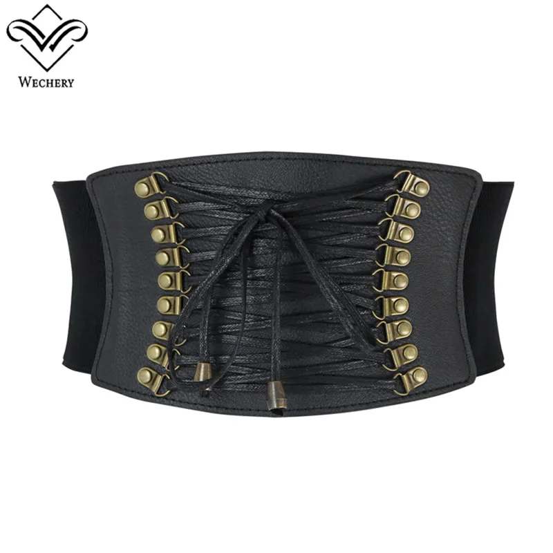 Black Wechery, Женский корсет, готическое подгрудное бюстье, на шнуровке, для живота, для похудения, пояс для живота, корсет, сексуальные топы, ремни, кожаный корсет - Цвет: Black