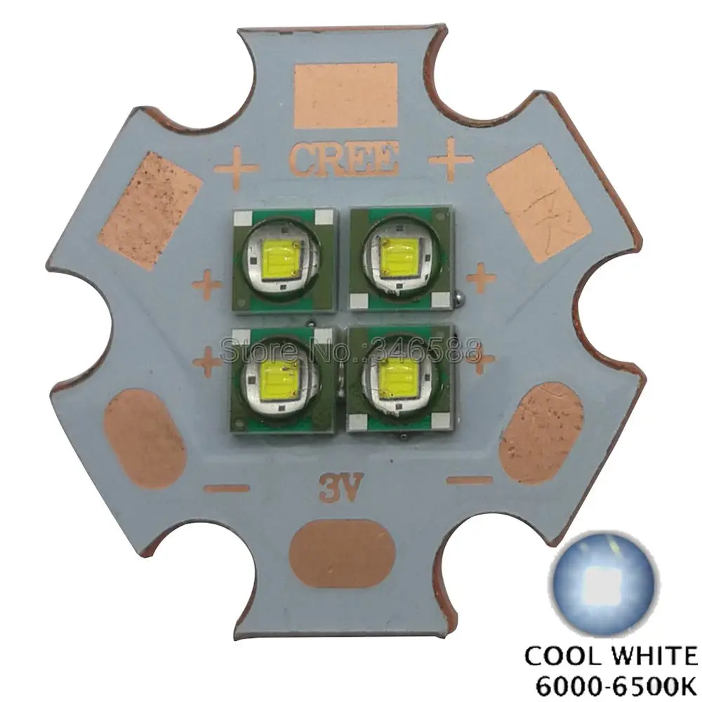 Cool White 6500K 2x10 Вт 3 В/6 в/12 В Cree XPE XP-E 4 чипа 4 светодиодный автомобильный светильник-излучатель вместо XML красный зеленый синий желтый светодиодный с 20 мм Cooper PCB - Испускаемый цвет: Cool White 6500K