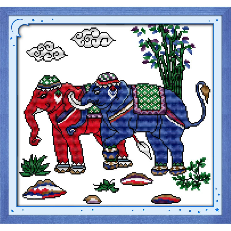 

Everlasting Love Thailand Elephants Chinese Cross Stitch Kits Ecological Cotton Stamped printed14CT DIY Christmas Gifts For Home