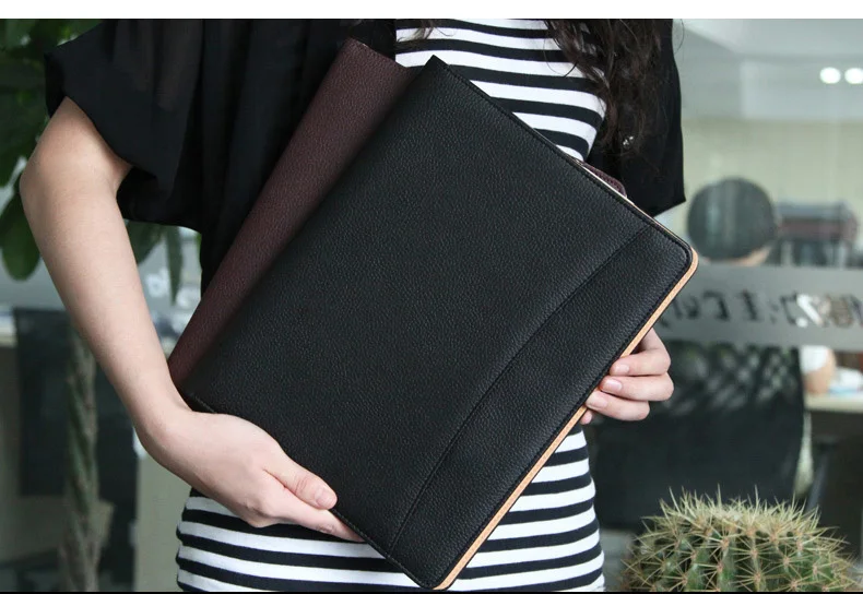 Черный Многофункциональный ПУ кожаный блокнот А4 клип файл держатель Обложка для