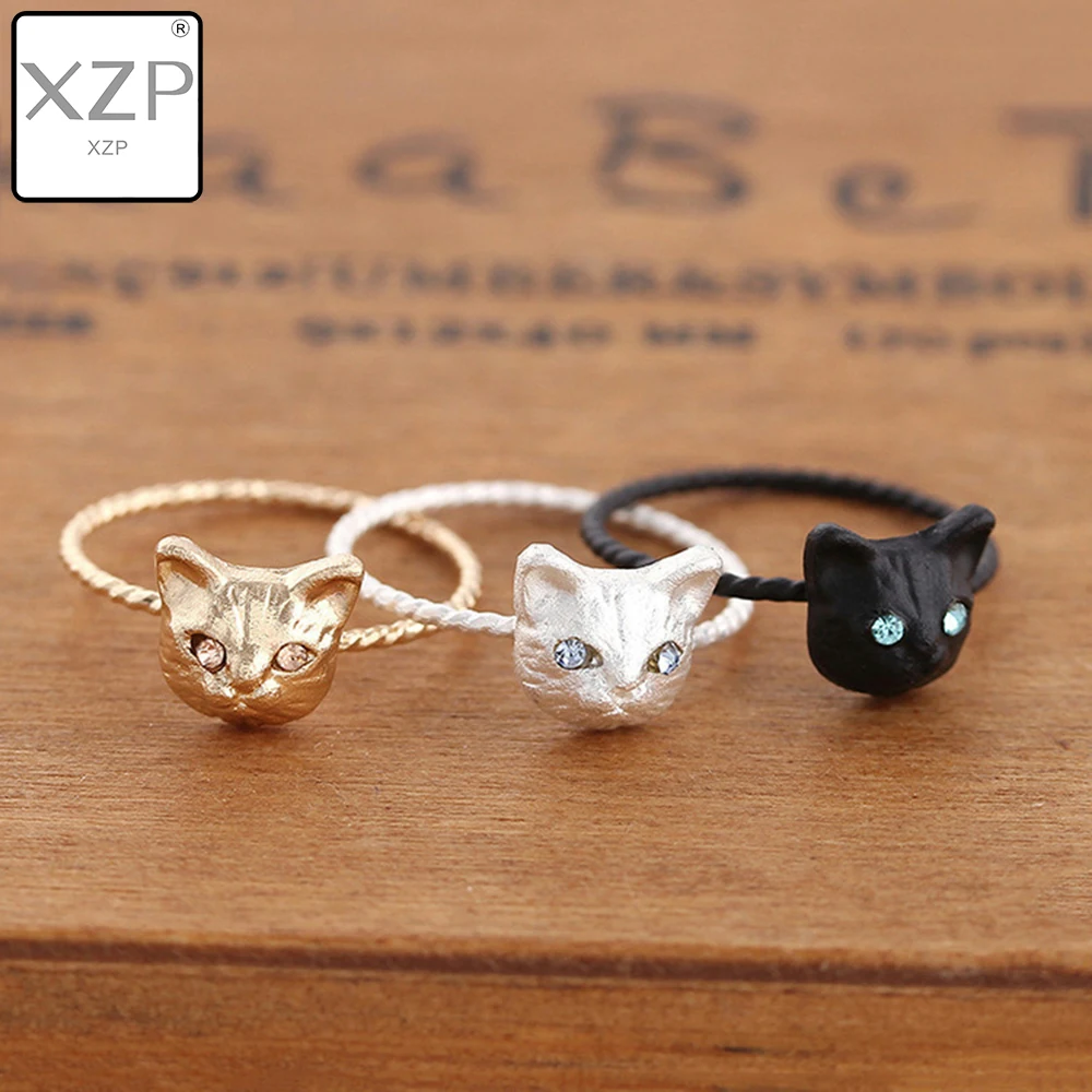 XZP 1 шт. Новое милое популярное Золотое черное серебряное кольцо женское киска