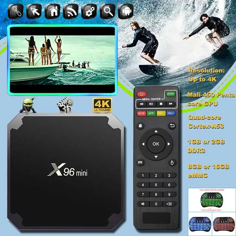 5 шт./лот X96 Мини Смарт ТВ приставка X96 мини приставка Android 7,1 OS 1G 8G 2GB 16GB Amlogic S905W четырехъядерный 2,4G WiFi 4K X 96 телеприставка