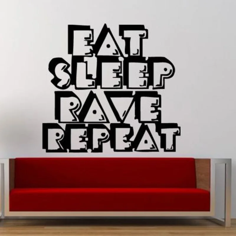 Наклейки на стену Eat Sleep Rave виниловые наклейки с большими буквами для гостиной