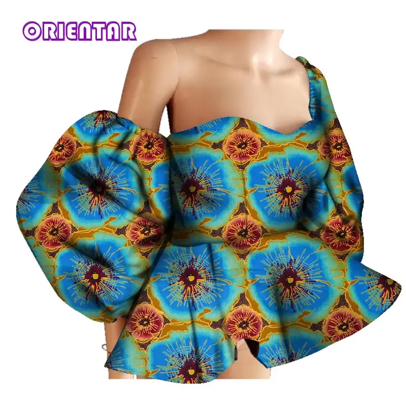 New Cotton Women Shirts African Wax Draped Print Shirts for Women Bazin Riche Patchwork African Style Clothing WY3397